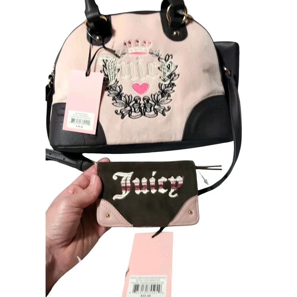 JUICY Couture Heritage Satchel Dome Pink Chocolate Coin Wallet 3 pc Heart